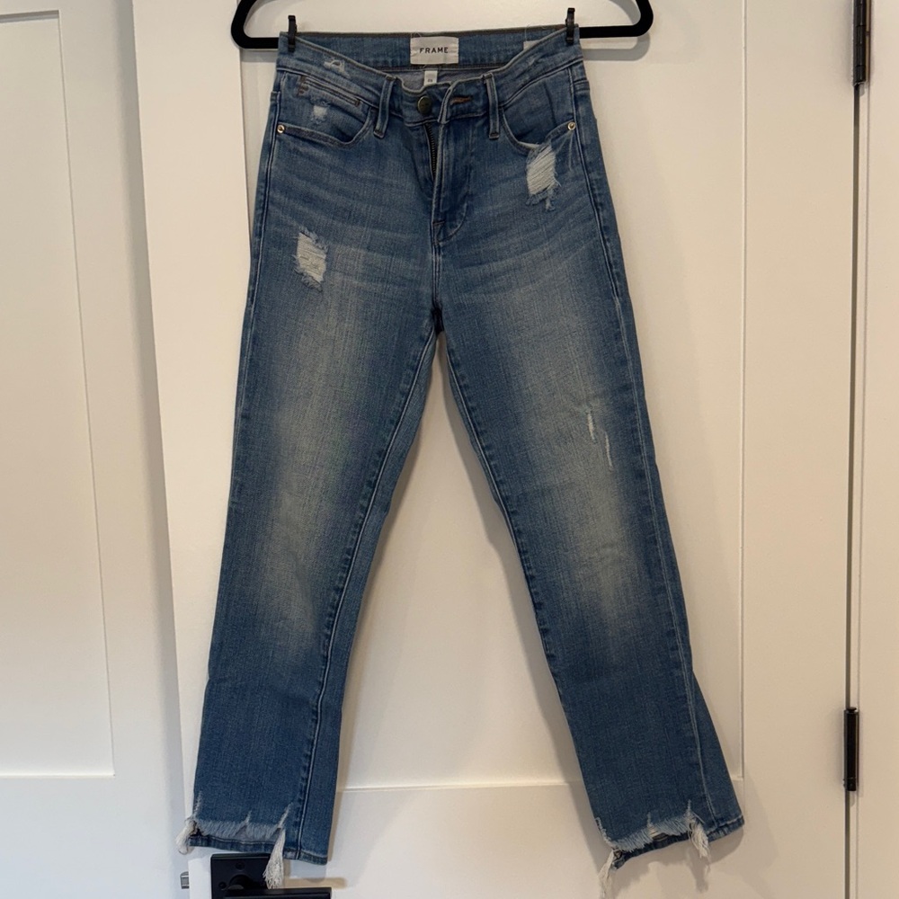 Frame Denim Distressed Straight Leg Jeans